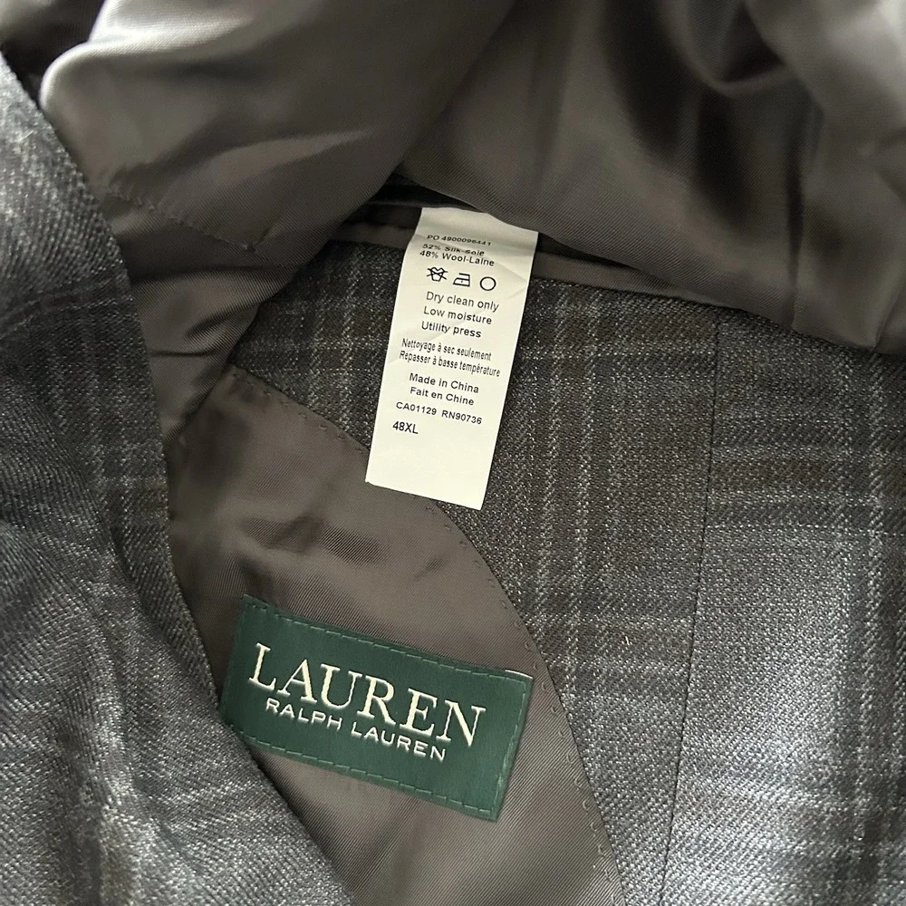 Lauren Ralph Lauren Mens Plaid Wool Silk Blend Sport Coat Blazer Size 48XL